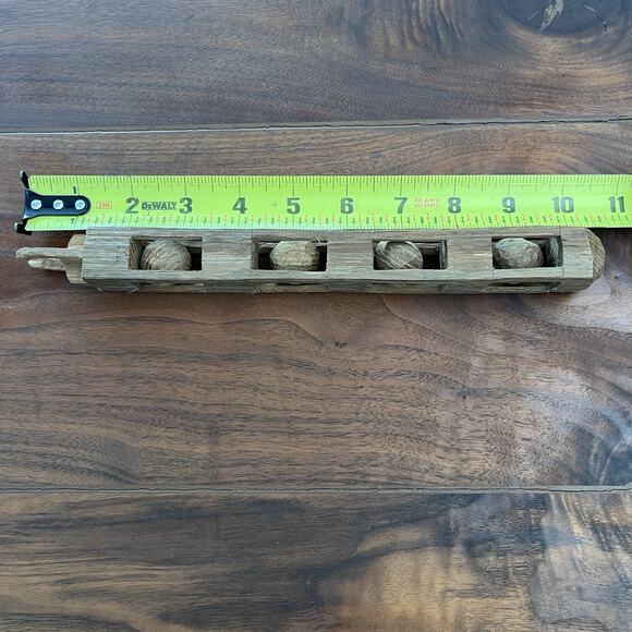 Antique Wooden Whimsy Hand Carved Wood Balls in Cage Frame - Picture 6 of 6